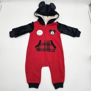 Disney Baby Mickey Mouse 3/6 Months Baby Hooded Overalls Zip Black‎ Red